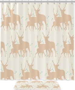 Deer Family Waterproof Fabric Shower Curtain - Home Decor