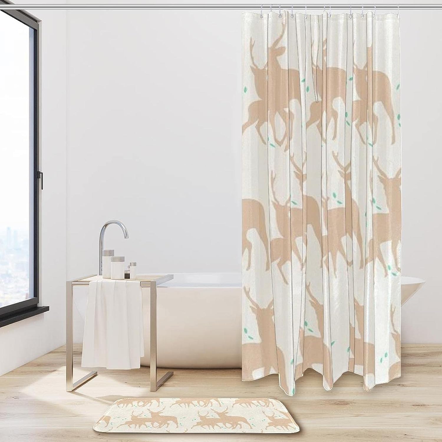 Deer Family Waterproof Fabric Shower Curtain - Home Decor