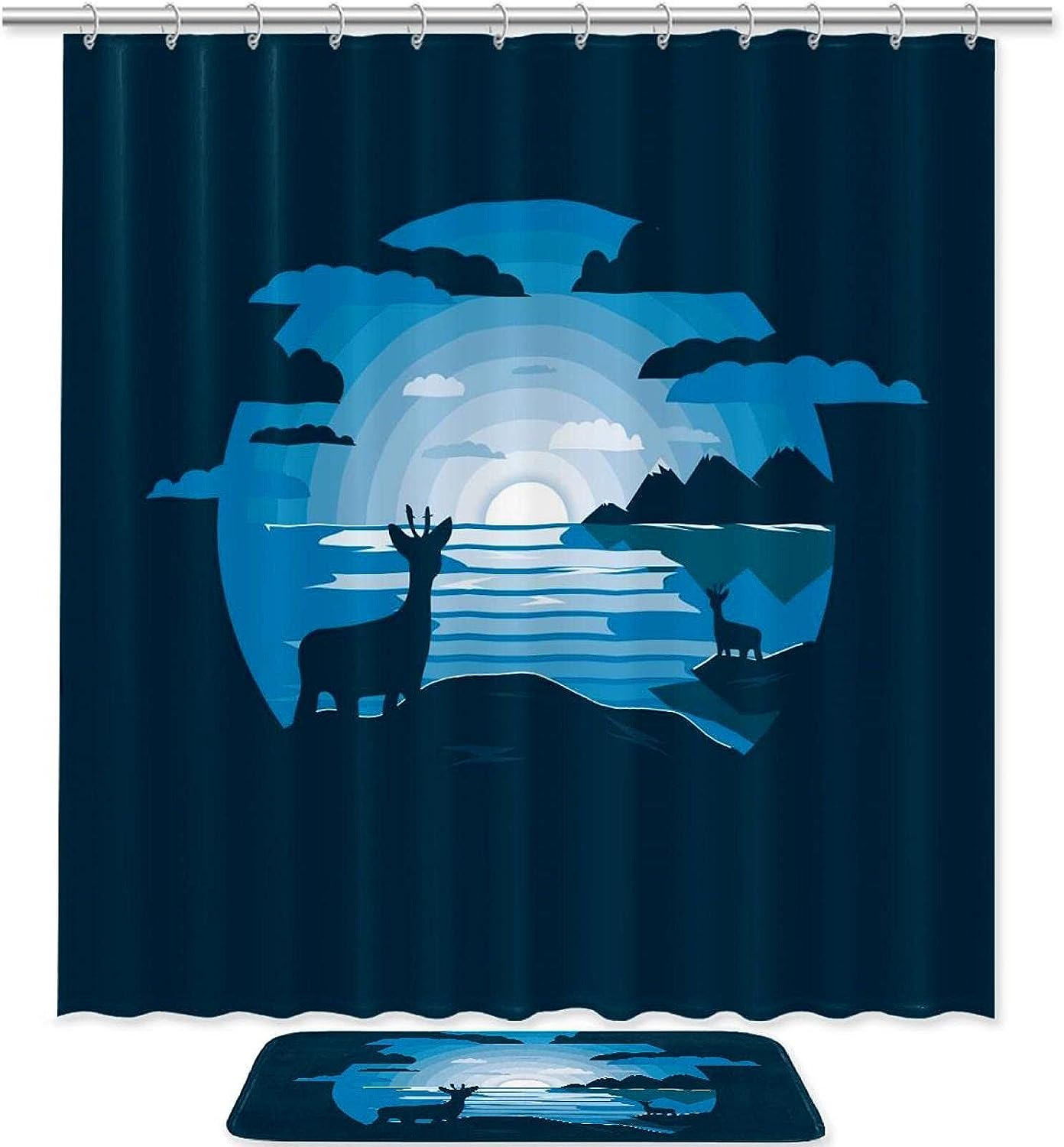 Deer Family Waterproof Shower Curtain for Rustic Bathroom Decor
