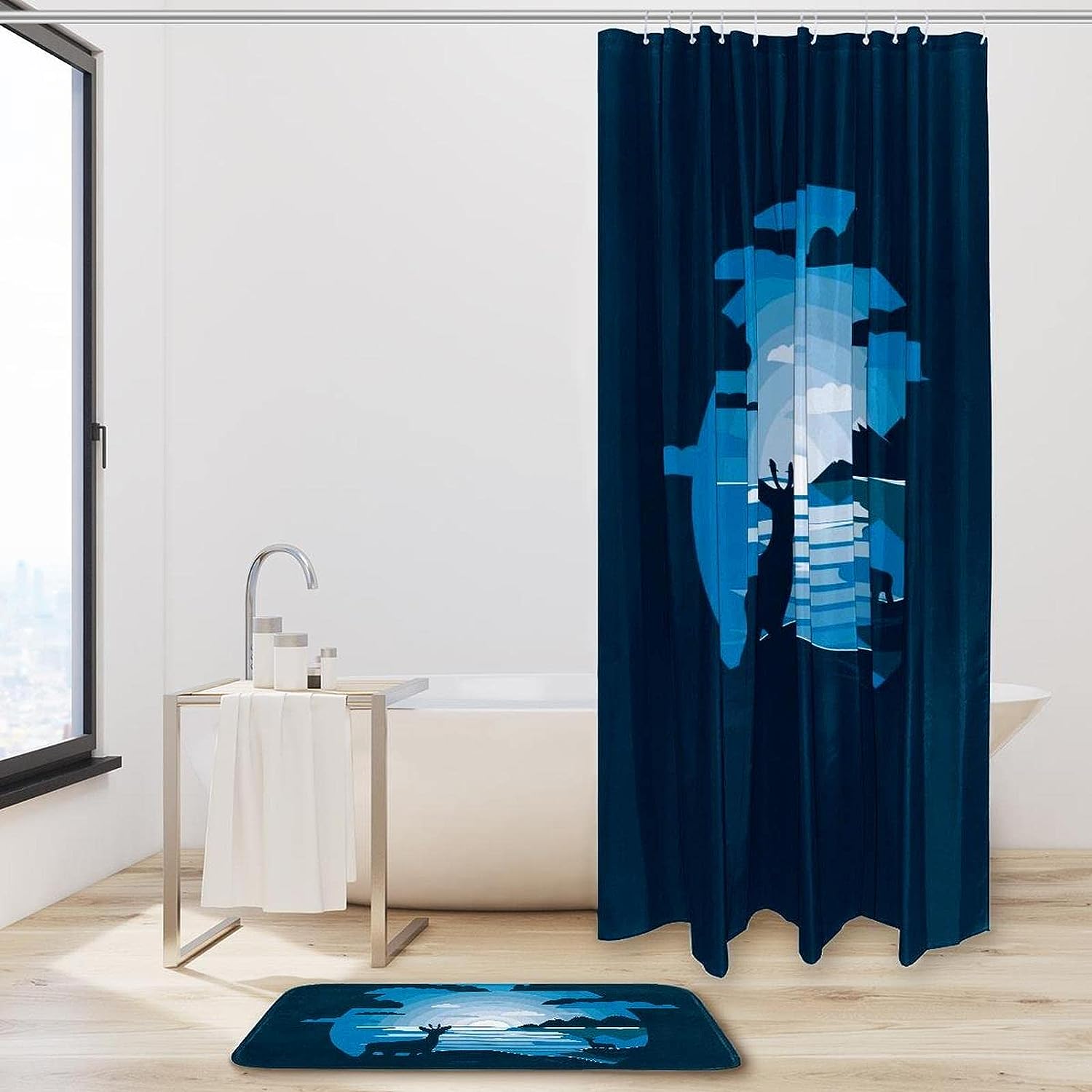 Deer Family Waterproof Shower Curtain for Rustic Bathroom Decor