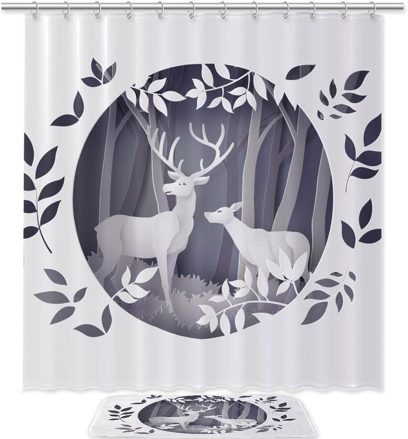Deer Forest Grey Waterproof Fabric Shower Curtain for Bathroom - Bathroom Curtain