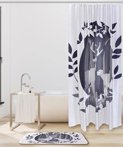 Deer Forest Grey Waterproof Fabric Shower Curtain for Bathroom - Bathroom Curtain