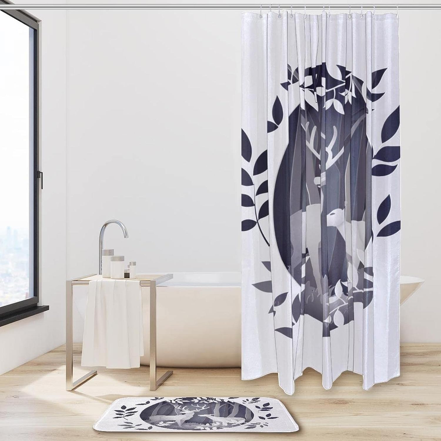 Deer Forest Grey Waterproof Fabric Shower Curtain for Bathroom - Bathroom Curtain
