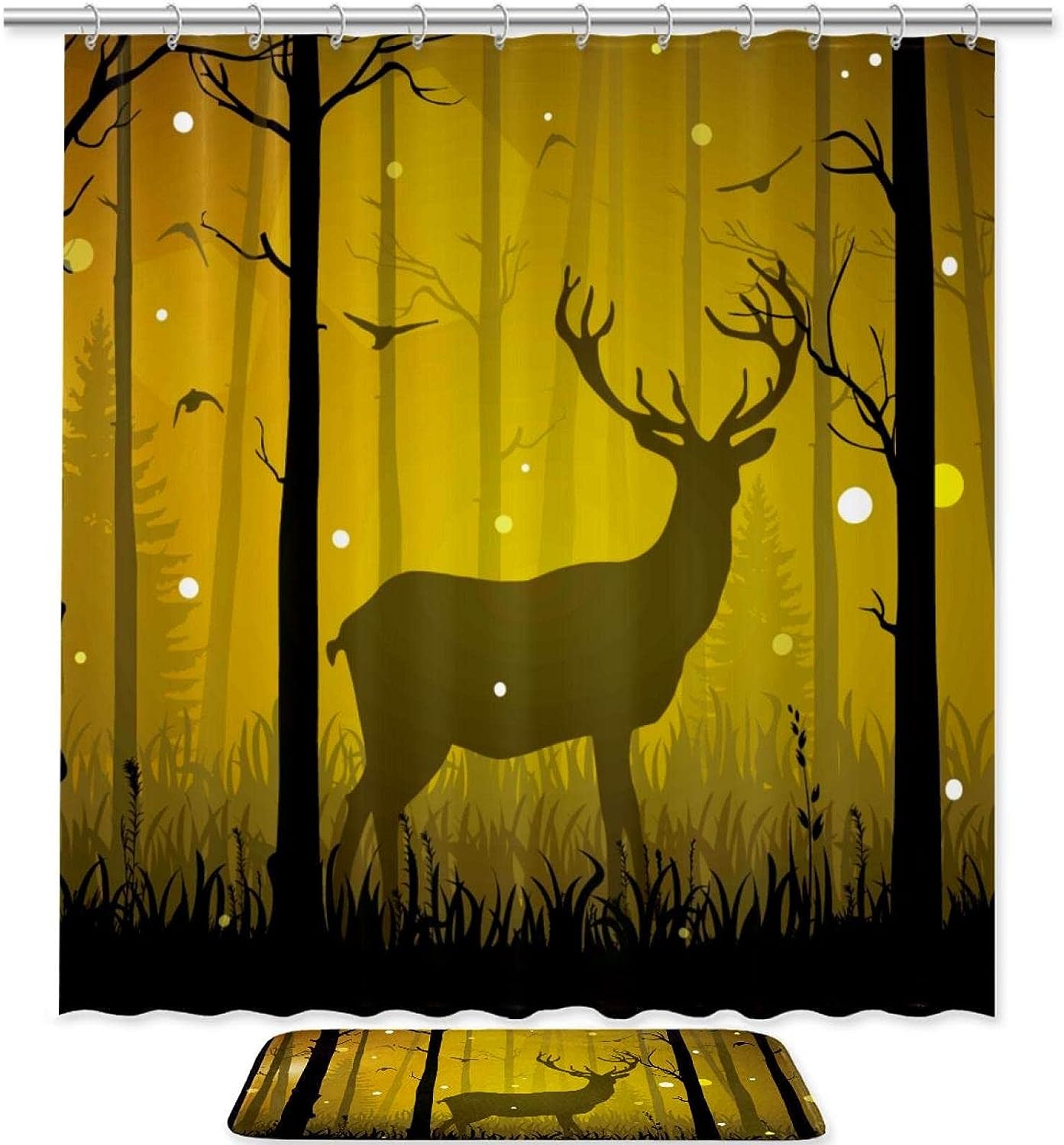 Deer Forest Waterproof Shower Curtain for Whimsical Bathroom Decor
