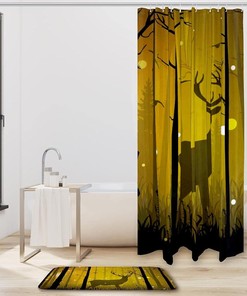Deer Forest Waterproof Shower Curtain for Whimsical Bathroom Decor