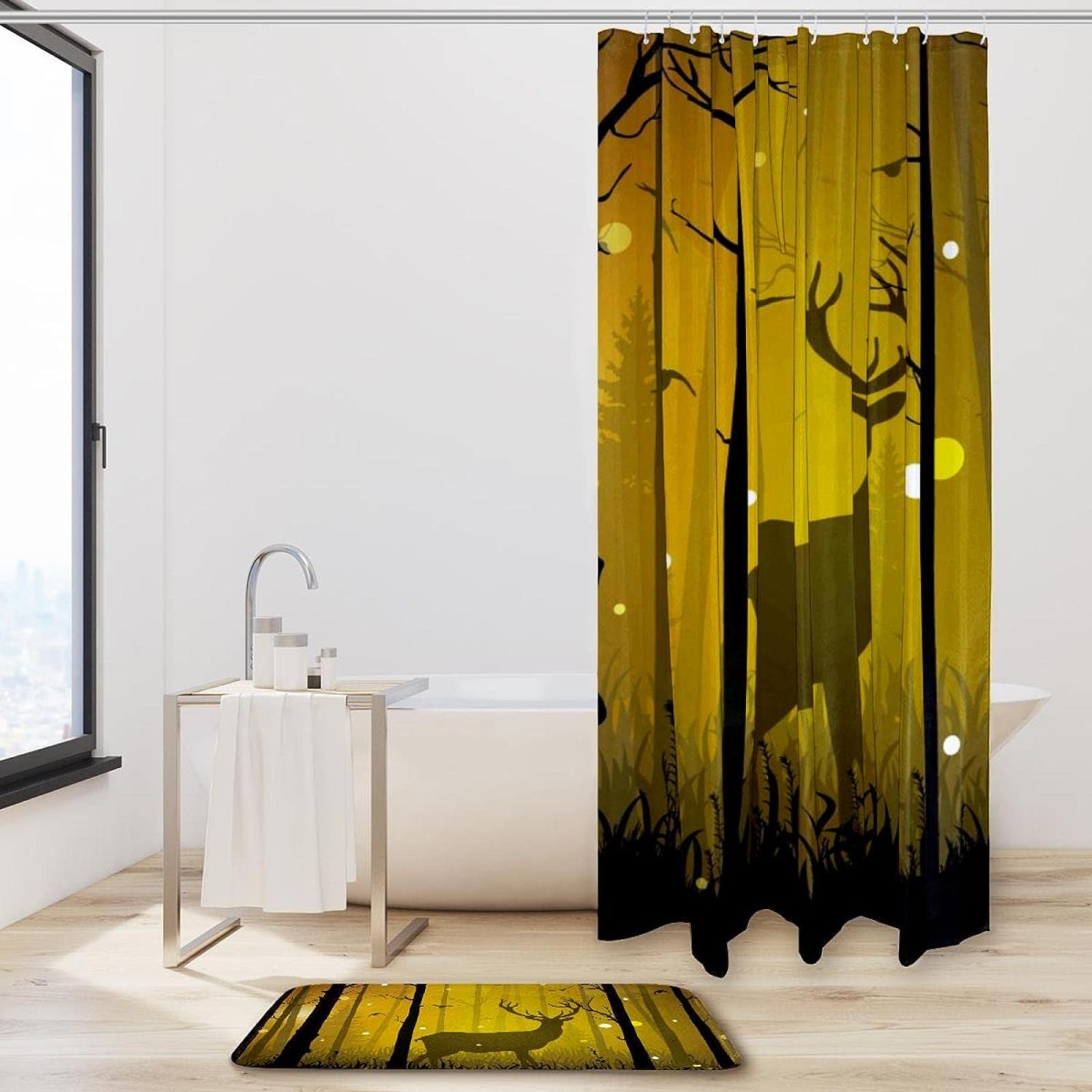 Deer Forest Waterproof Shower Curtain for Whimsical Bathroom Decor