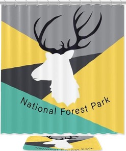 Deer Head Logo Waterproof Shower Curtain for Nature Bathroom Decor