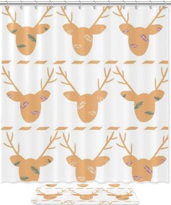 Deer Head Silhouette Waterproof Shower Curtain for Rustic Bathroom Decor
