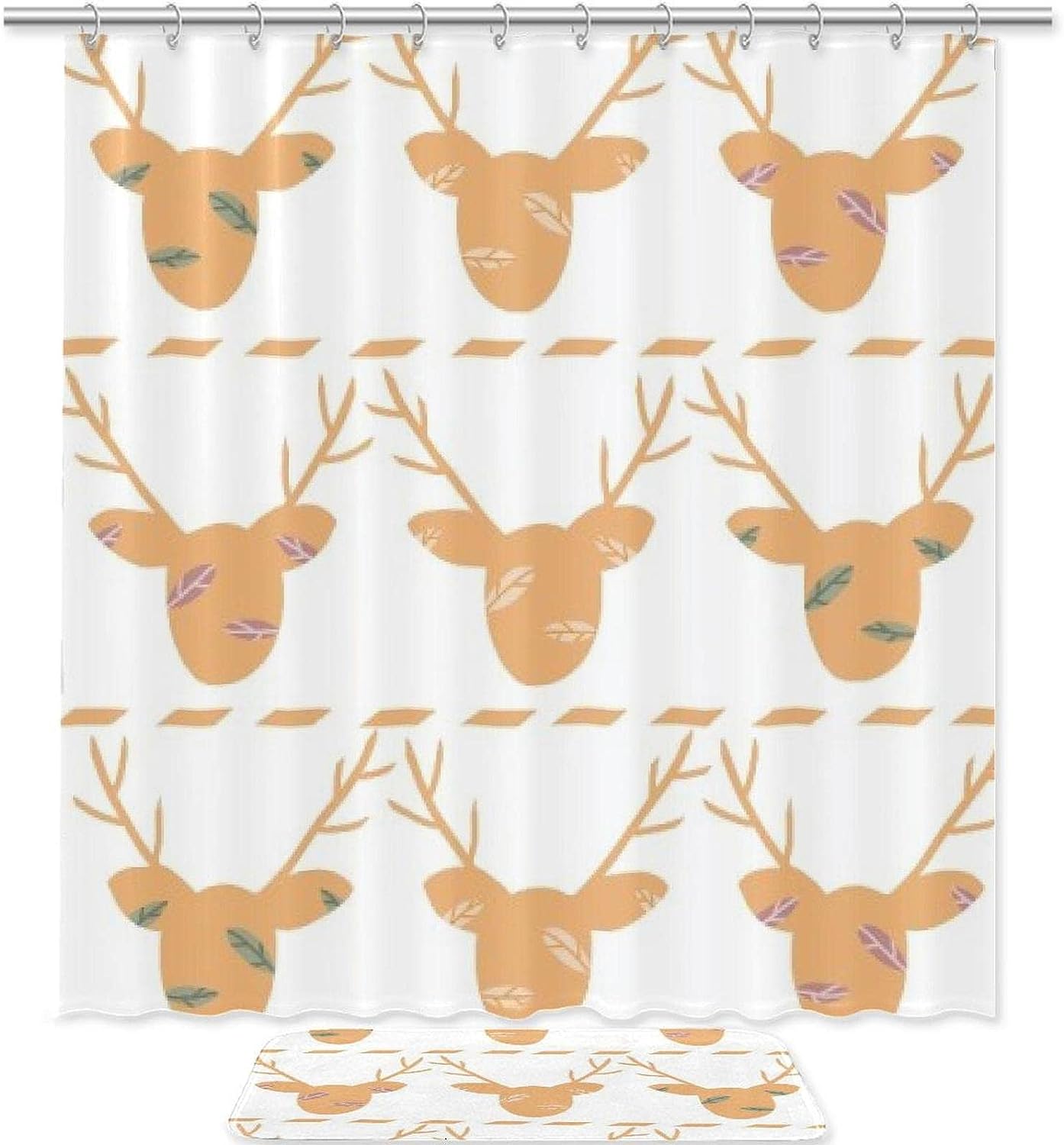 Deer Head Silhouette Waterproof Shower Curtain for Rustic Bathroom Decor