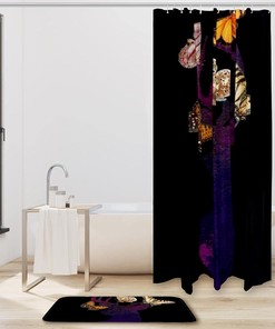 Deer Head and Butterfly Waterproof Shower Curtain for Nature Bathroom Decor