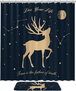 Deer Looking at The Stars Waterproof Shower Curtain for Whimsical Bathroom Decor