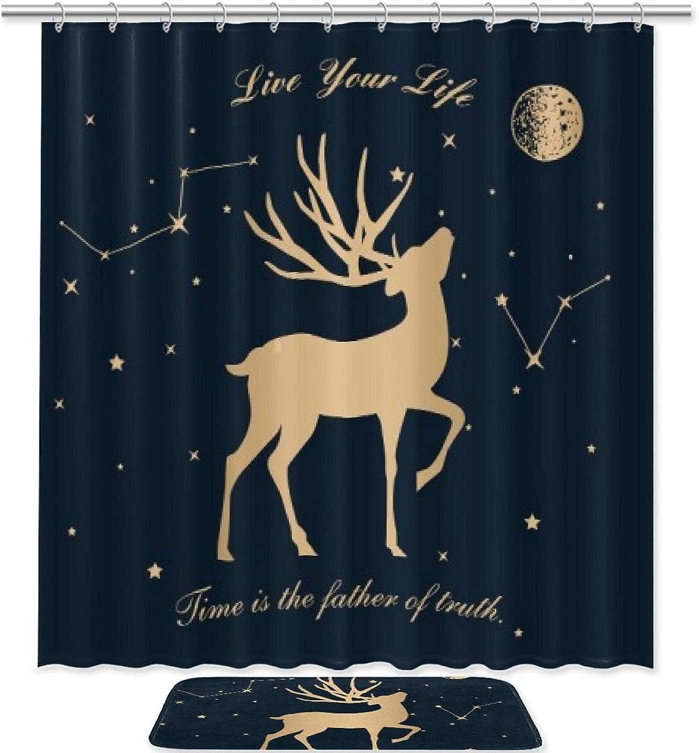 Deer Looking at The Stars Waterproof Shower Curtain for Whimsical Bathroom Decor