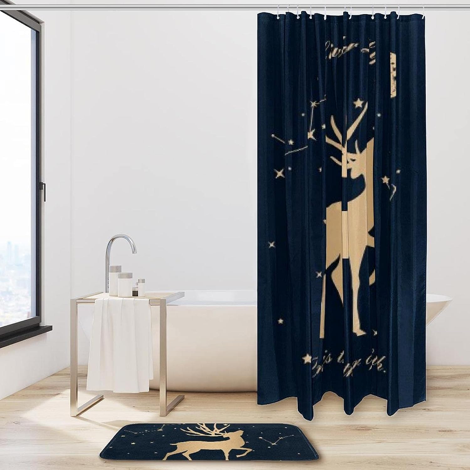 Deer Looking at The Stars Waterproof Shower Curtain for Whimsical Bathroom Decor