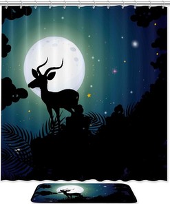 Deer Moon Night Waterproof Shower Curtain for Whimsical Bathroom Decor