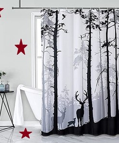 Deer Shower Curtain - Elegant Black and White Bathroom Decor with Nature Theme