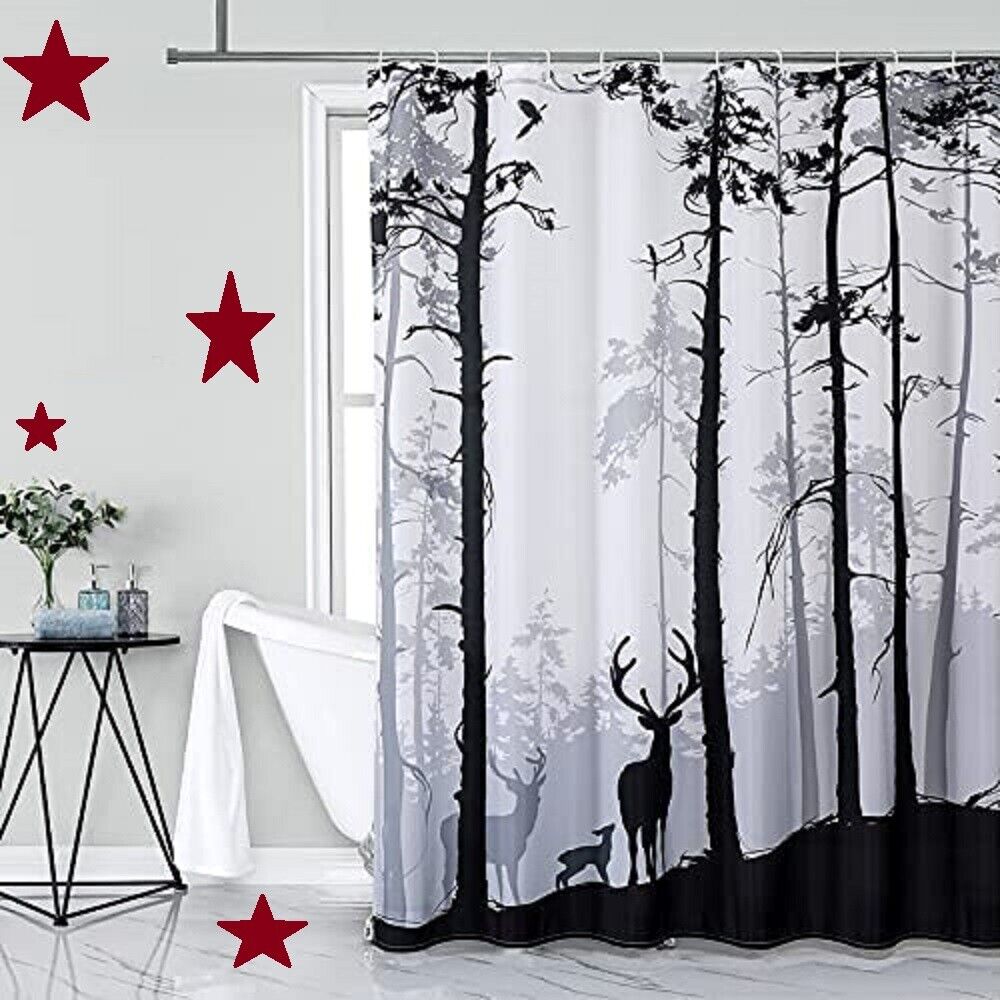Deer Shower Curtain - Elegant Black and White Bathroom Decor with Nature Theme