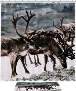 Deer Silhouette Waterproof Shower Curtain for Rustic Bathroom Decor