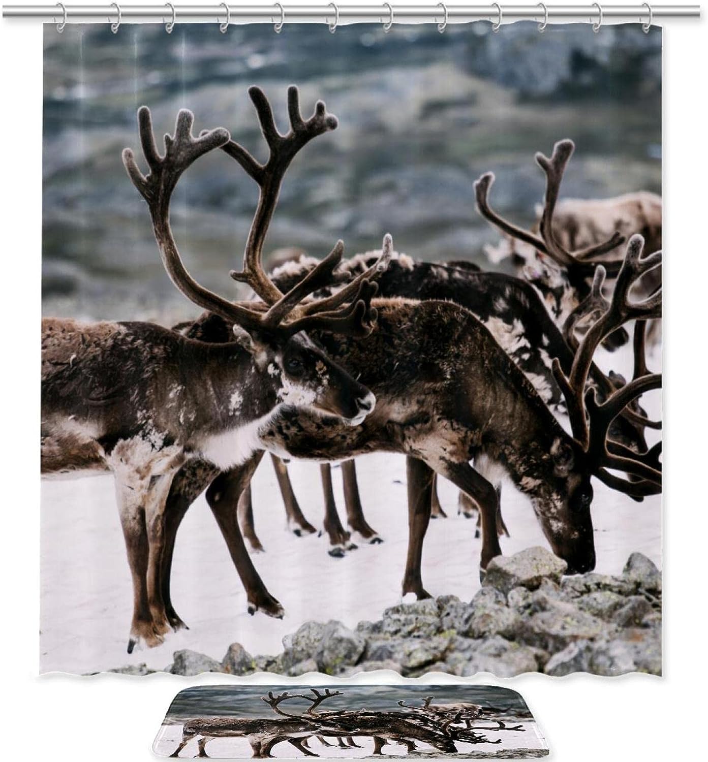 Deer Silhouette Waterproof Shower Curtain for Rustic Bathroom Decor