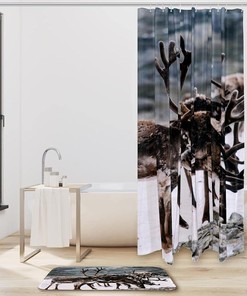 Deer Silhouette Waterproof Shower Curtain for Rustic Bathroom Decor