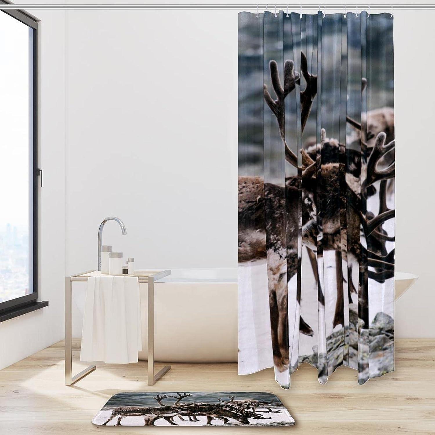 Deer Silhouette Waterproof Shower Curtain for Rustic Bathroom Decor