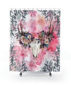 Deer Skull Boho Shower Curtain - Natural Wildlife for Rustic Bathroom