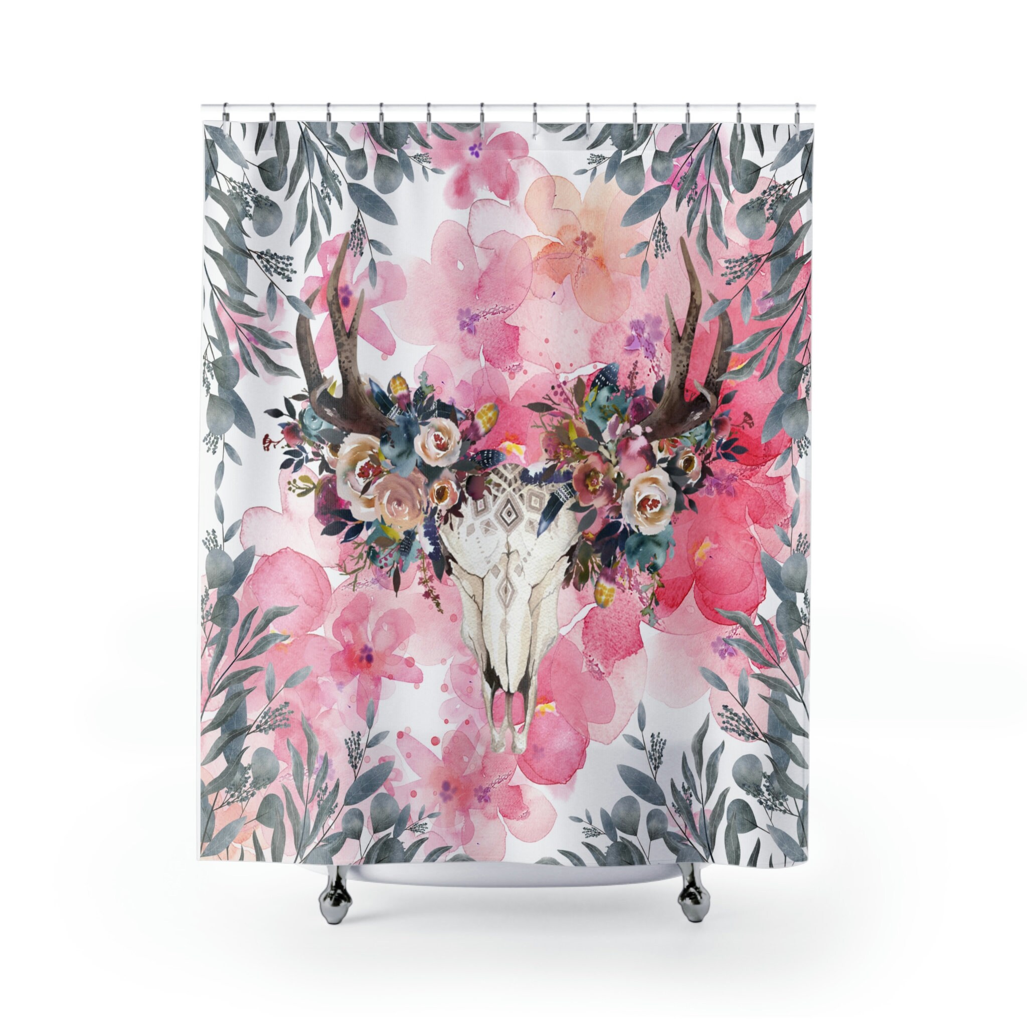 Deer Skull Boho Shower Curtain - Natural Wildlife for Rustic Bathroom