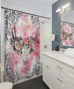Deer Skull Boho Shower Curtain - Natural Wildlife for Rustic Bathroom