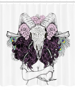 Deer Skull with Roses Shower Curtain for Bohemian Bathroom Decor