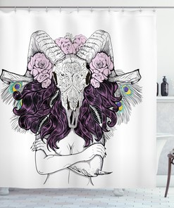 Deer Skull with Roses Shower Curtain for Bohemian Bathroom Decor