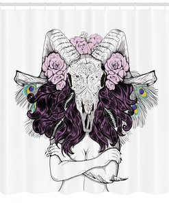 Deer Skull with Roses Shower Curtain for Bohemian Bathroom Decor