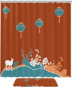 Deer and Flowers Waterproof Shower Curtain for Nature Bathroom Decor