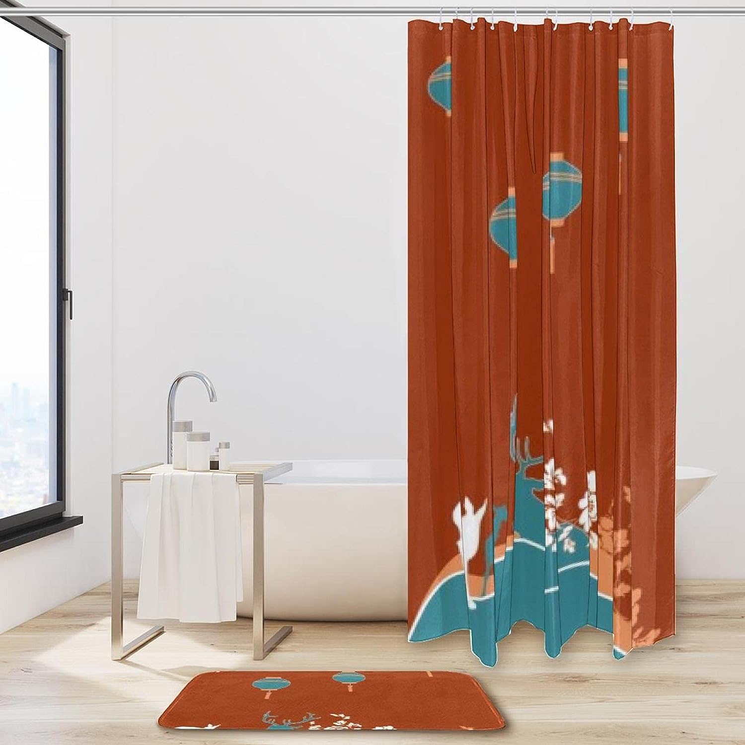 Deer and Flowers Waterproof Shower Curtain for Nature Bathroom Decor