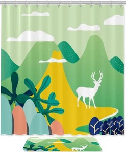 Deer and Nature Waterproof Shower Curtain for Rustic Bathroom Decor