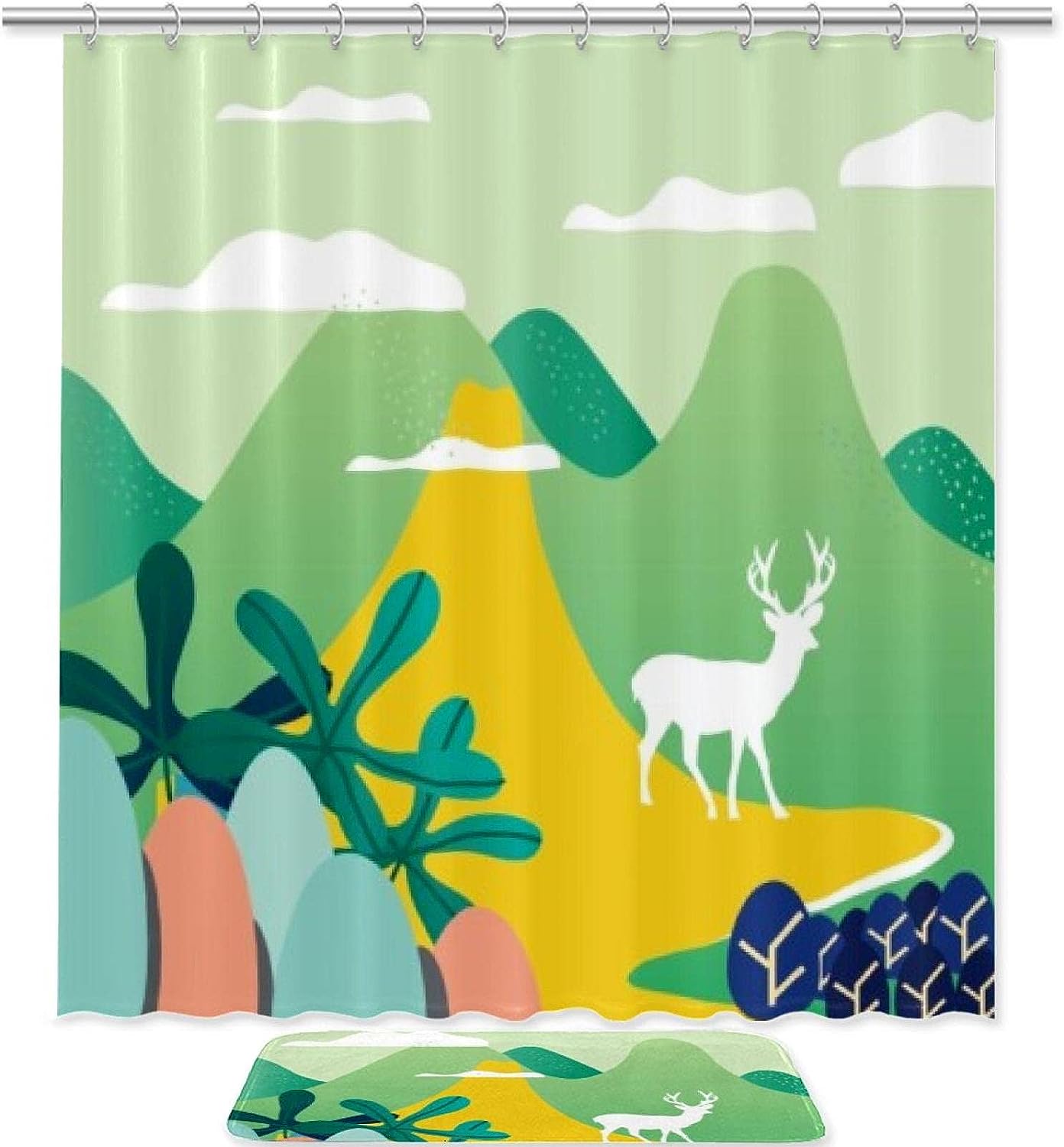 Deer and Nature Waterproof Shower Curtain for Rustic Bathroom Decor