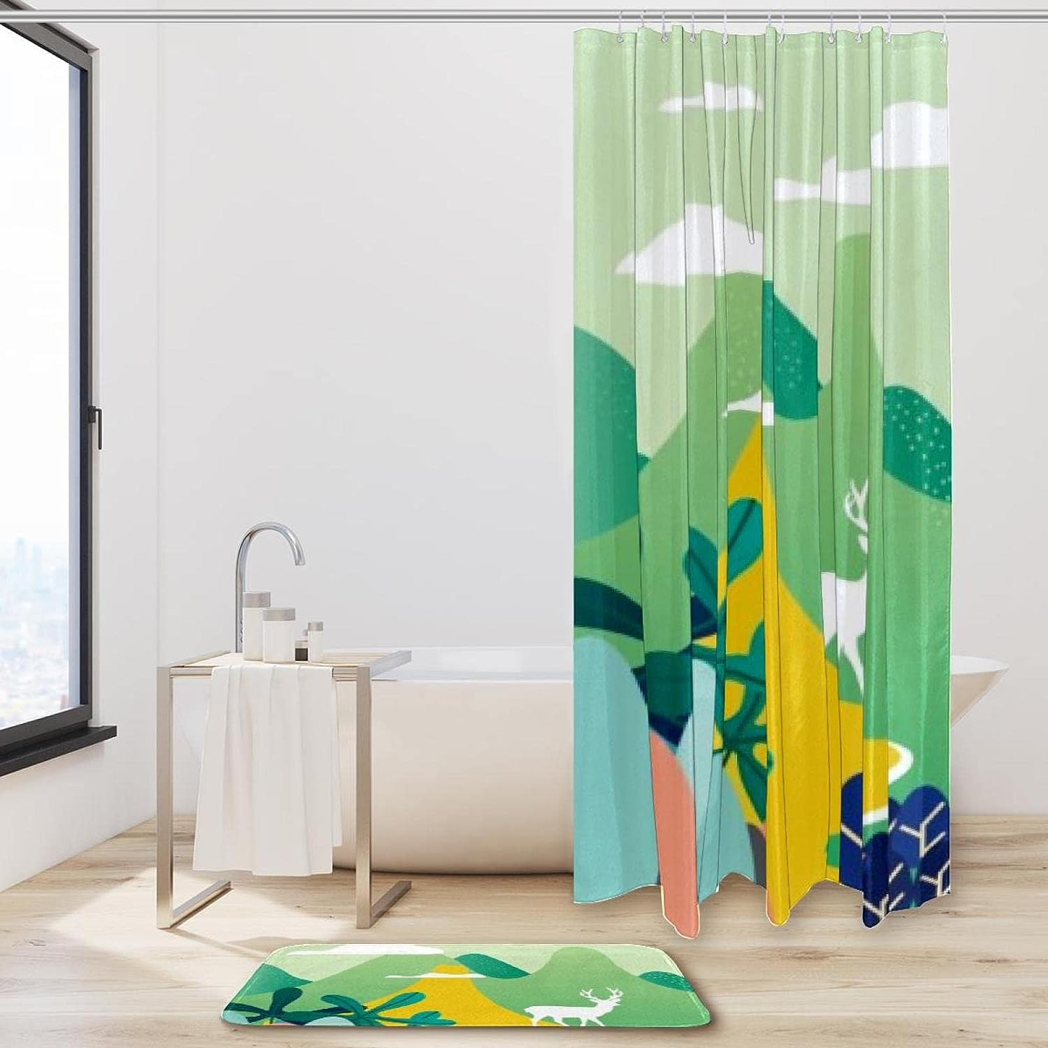 Deer and Nature Waterproof Shower Curtain for Rustic Bathroom Decor