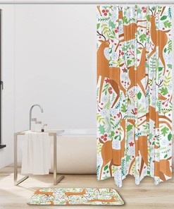 Deer and Plant Waterproof Shower Curtain for Rustic Bathroom Decor