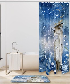 Deer in Snow Waterproof Shower Curtain for Winter Bathroom Decor