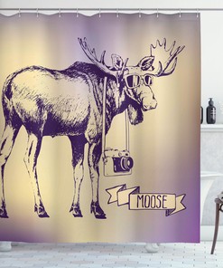 Deer with Camera Elk Shower Curtain for Bathroom Decor