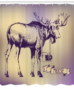 Deer with Camera Elk Shower Curtain for Bathroom Decor