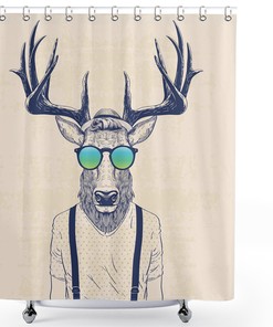 Deer with Hipster Style Shower Curtain - Creative Fun Animal Bathroom Decor Gift