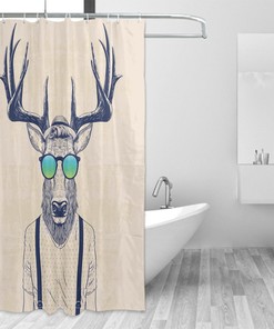 Deer with Hipster Style Shower Curtain - Creative Fun Animal Bathroom Decor Gift