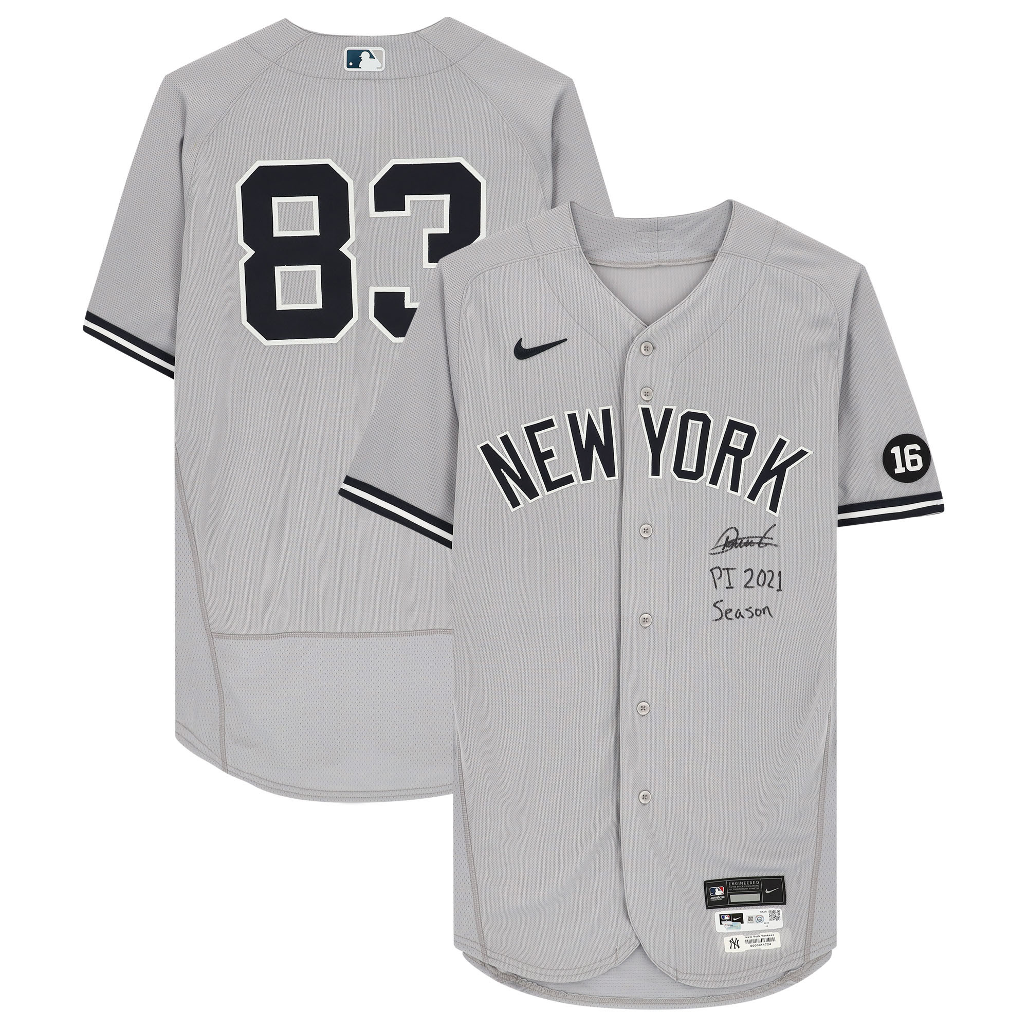 Deivi Garcia New York Yankees Fanatics Autographed Player-issued #83 Jersey From The 2021 Mlb Season With Pi 2021 Season Inscription - Gray