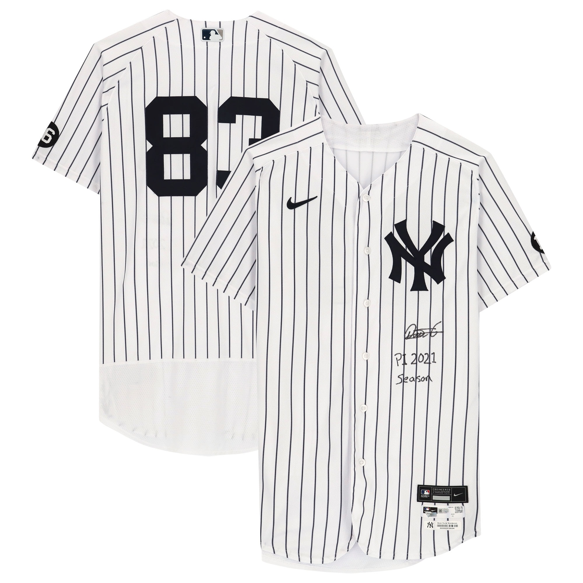 Deivi Garcia New York Yankees Fanatics Autographed Player-issued #83 Pinstripe Jersey From The 2021 Mlb Season With Pi 2021 Season Inscription - White