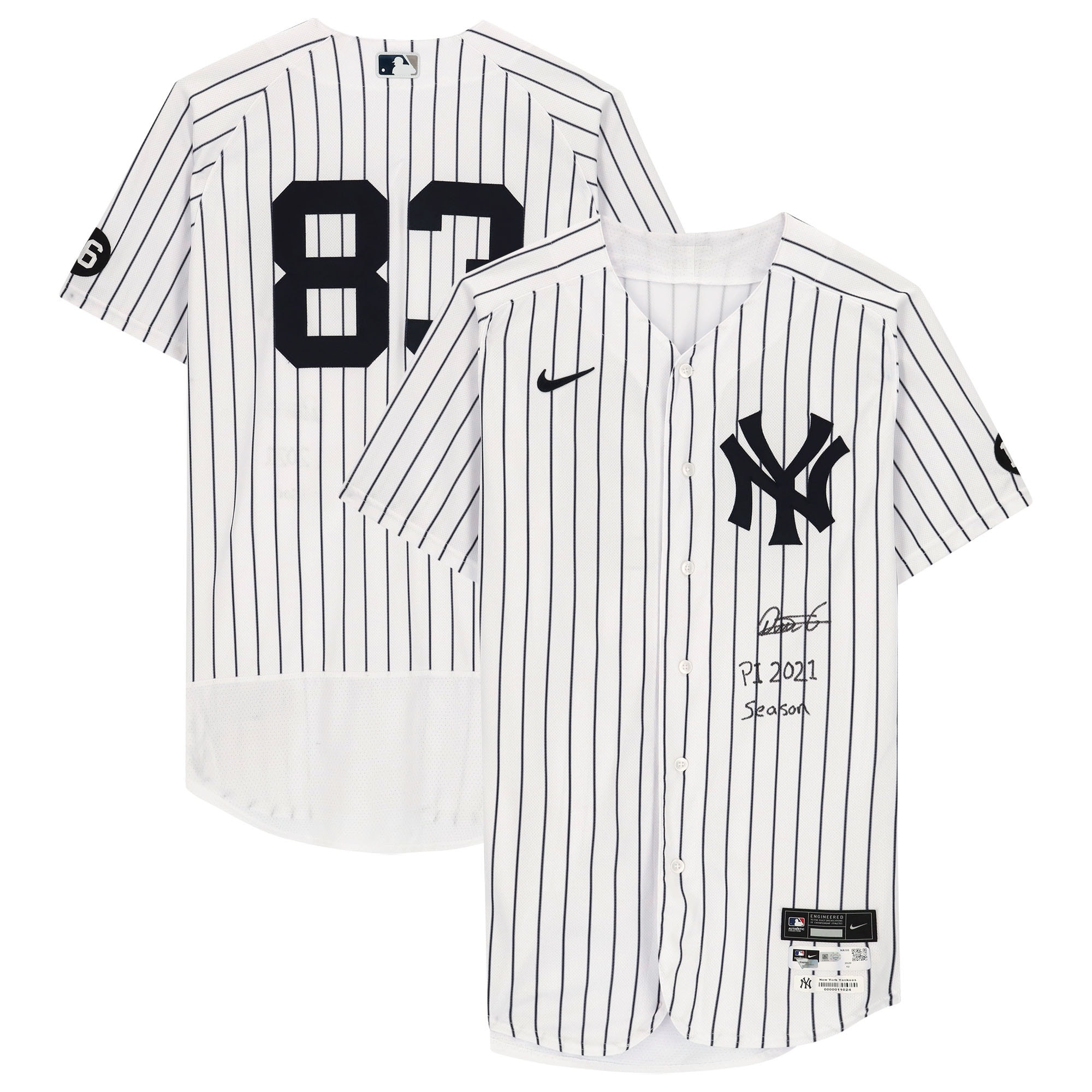 Deivi Garcia New York Yankees Fanatics Autographed Player-issued #83 Pinstripe Jersey From The 2021 Mlb Season With Pi 2021 Season Inscription - White