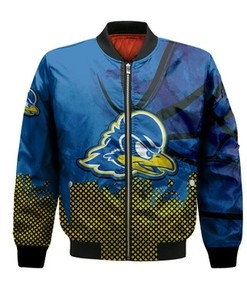 Delaware Blue Hens Bomber Jacket Basketball Net Grunge Pattern- NCAA