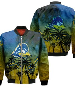 Delaware Blue Hens Bomber Jacket Coconut Tree Tropical Grunge - NCAA