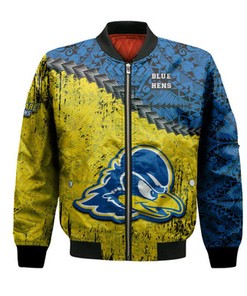 Delaware Blue Hens Bomber Jacket Grunge Polynesian Tattoo- NCAA