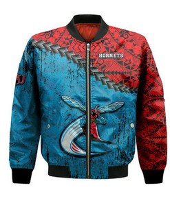 Delaware State Hornets Bomber Jacket Grunge Polynesian Tattoo- NCAA