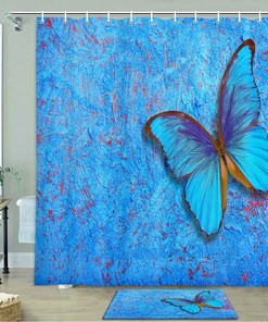Delicate Butterfly Shower Curtain, Blue Design, Fabric and 71 inches long