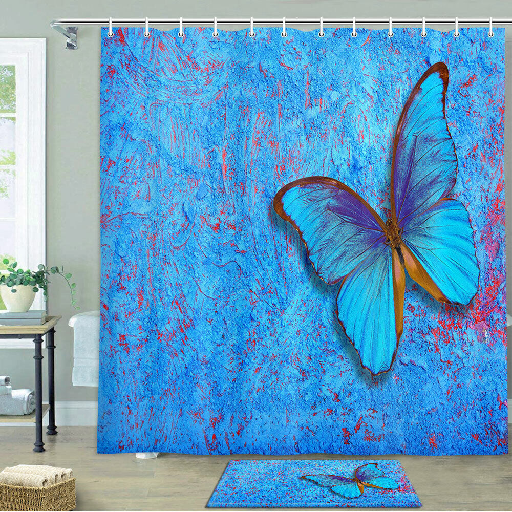 Delicate Butterfly Shower Curtain, Blue Design, Fabric and 71 inches long